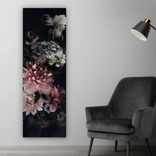 Lade das Bild in den Galerie-Viewer, Aluminiumbild Vintage Blumen auf schwarzem Hintergrund Panorama Hoch
