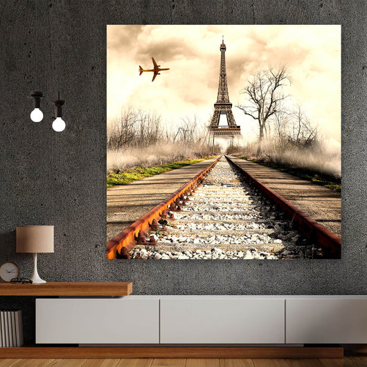 Spannrahmenbild Vintage Eiffelturm Frankreich Quadrat