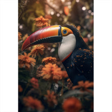 Lade das Bild in den Galerie-Viewer, Leinwandbild Vogel Bunt Digital Art Hochformat
