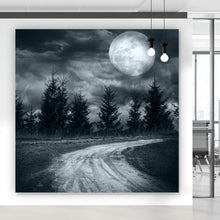 Lade das Bild in den Galerie-Viewer, Aluminiumbild gebürstet Vollmond Nacht Quadrat
