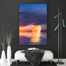 Lade das Bild in den Galerie-Viewer, Aluminiumbild Vollmond über dem Meer Hochformat
