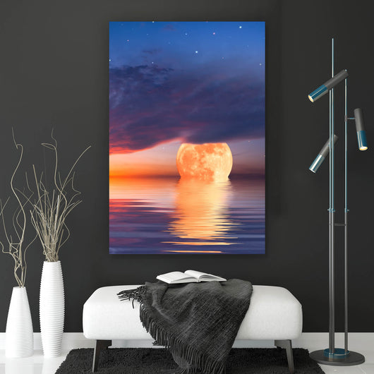 Spannrahmenbild Vollmond über dem Meer Hochformat