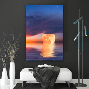 Acrylglasbild Vollmond über dem Meer Hochformat