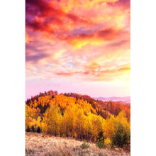 Lade das Bild in den Galerie-Viewer, Leinwandbild Waldlandschaft in Morgenröte Hochformat
