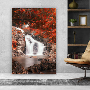 Spannrahmenbild Wasserfall im Herbst Hochformat