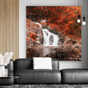 Poster Wasserfall im Herbst Quadrat