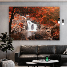 Lade das Bild in den Galerie-Viewer, Aluminiumbild gebürstet Wasserfall im Herbst Querformat

