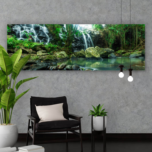 Acrylglasbild Wasserfall im Regenwald Panorama