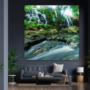 Aluminiumbild Wasserfall im Regenwald Quadrat