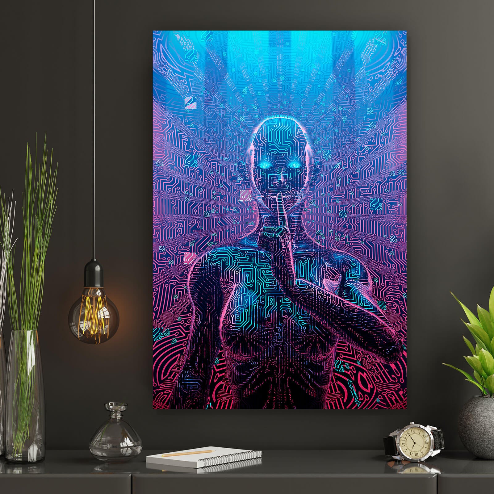 Leinwandbild Weibliche Künstliche Intelligenz im Hochformat, Aufhängefertig  & Versandkostenfrei – Wandguru
