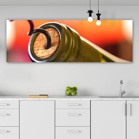 Spannrahmenbild Weinflasche mit Korkenzieher Panorama