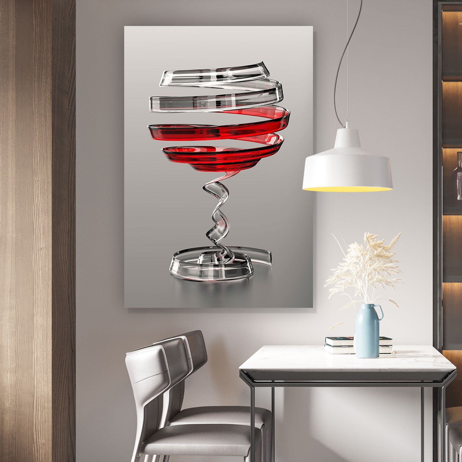 Aluminiumbild Weinglas Modern Art im Hochformat, Aufhängefertig & Versandkostenfrei – Wandguru