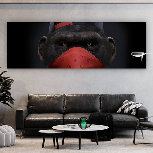 Leinwandbild Affe mit rotem Tuch Panorama