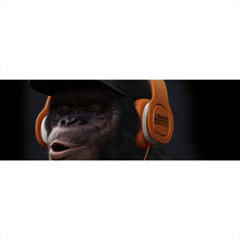 Lade das Bild in den Galerie-Viewer, Spannrahmenbild Affe mit orangenen Kopfhörern Panorama
