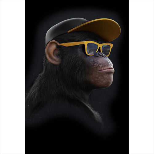 Aluminiumbild Affe mit gelber Sonnenbrille Hochformat