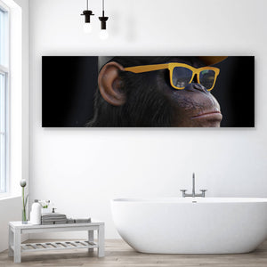 Leinwandbild Affe mit gelber Sonnenbrille Panorama