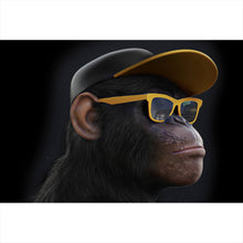 Lade das Bild in den Galerie-Viewer, Aluminiumbild gebürstet Affe mit gelber Sonnenbrille Querformat
