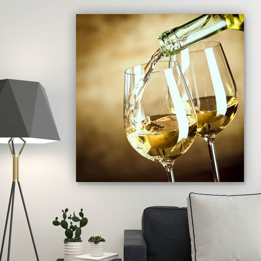 Leinwandbild Weißwein Genuss & Versandkostenfrei im Aufhängefertig Wandguru Quadrat, –