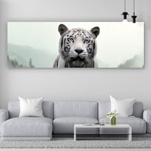 Lade das Bild in den Galerie-Viewer, Aluminiumbild gebürstet Weisser Tiger am Waldrand Panorama
