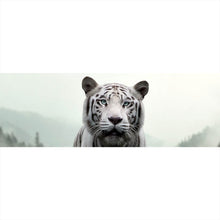 Lade das Bild in den Galerie-Viewer, Leinwandbild Weisser Tiger am Waldrand Panorama
