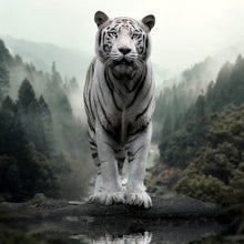 Lade das Bild in den Galerie-Viewer, Poster Weisser Tiger am Waldrand Quadrat
