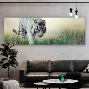 Aluminiumbild gebürstet Weißer Tiger an einem Fluss Panorama