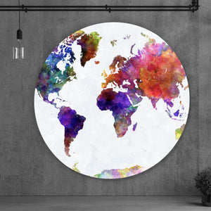 Aluminiumbild gebürstet Weltkarte Aquarell Kreis