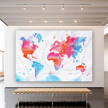 Lade das Bild in den Galerie-Viewer, Aluminiumbild gebürstet Weltkarte Aquarell No.1 Querformat
