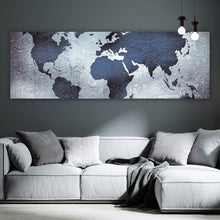 Lade das Bild in den Galerie-Viewer, Aluminiumbild gebürstet Weltkarte metallisch Panorama

