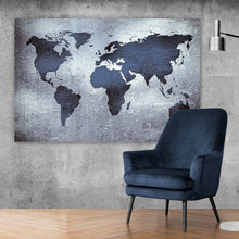 Lade das Bild in den Galerie-Viewer, Aluminiumbild gebürstet Weltkarte metallisch Querformat
