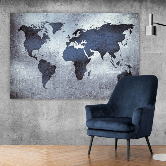 Aluminiumbild gebürstet Weltkarte metallisch Querformat