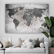 Lade das Bild in den Galerie-Viewer, Leinwandbild Weltkarte Grunge Grau Querformat
