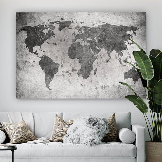 Spannrahmenbild Weltkarte Grunge Grau Querformat