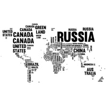 Lade das Bild in den Galerie-Viewer, Spannrahmenbild Weltkarte mit Ländernamen in Schwarz Weiß Querformat
