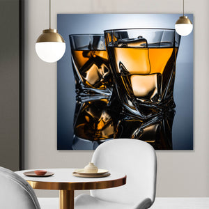 Acrylglasbild Whiskeygläser mit Eiswürfeln Quadrat