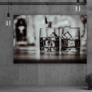 Acrylglasbild Whiskeygläser Schwarz Weiß Querformat