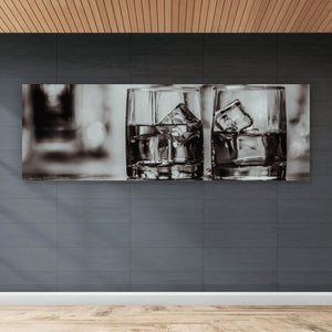 Aluminiumbild gebürstet Whiskeygläser Schwarz Weiß Panorama