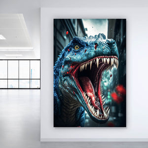 Aluminiumbild Wilder Dinosaurier Digital Art Hochformat
