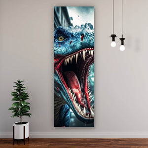 Aluminiumbild gebürstet Wilder Dinosaurier Digital Art Panorama Hoch
