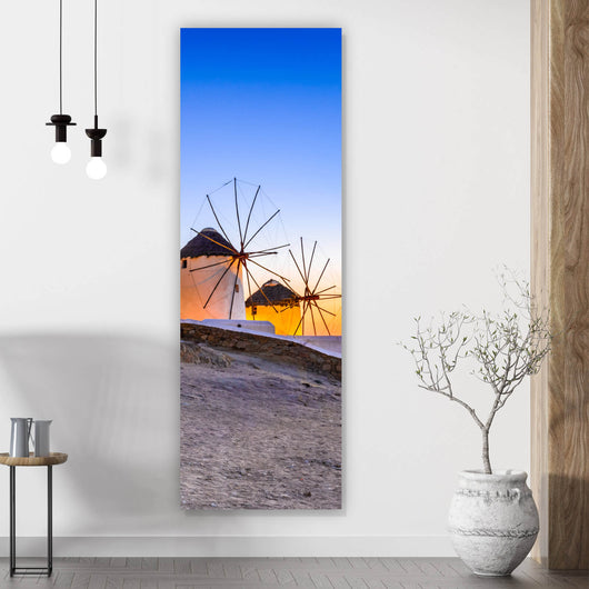 Acrylglasbild Windmühlen auf der Insel Mykonos Panorama Hoch