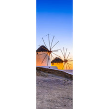 Lade das Bild in den Galerie-Viewer, Aluminiumbild gebürstet Windmühlen auf der Insel Mykonos Panorama Hoch
