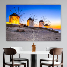 Lade das Bild in den Galerie-Viewer, Aluminiumbild Windmühlen auf der Insel Mykonos Querformat
