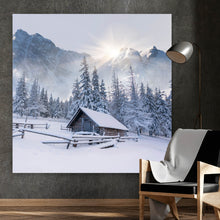 Lade das Bild in den Galerie-Viewer, Aluminiumbild gebürstet Winter Idylle Quadrat
