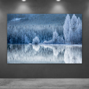 Acrylglasbild Winterlandschaft am See Querformat
