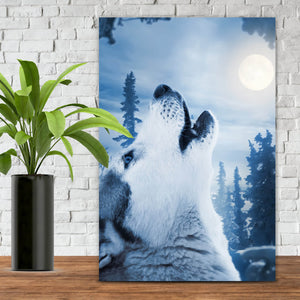 Leinwandbild Wolf der zum Versandkostenfrei Aufhängefertig heult & – Mond im Quadrat, Wandguru