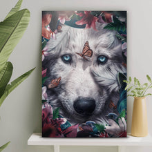 Lade das Bild in den Galerie-Viewer, Aluminiumbild gebürstet Wolf Floral Hochformat
