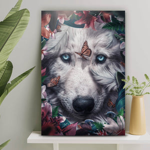 Aluminiumbild gebürstet Wolf Floral Hochformat