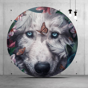 Aluminiumbild gebürstet Wolf Floral Kreis