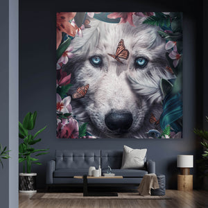Aluminiumbild gebürstet Wolf Floral Quadrat