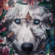 Lade das Bild in den Galerie-Viewer, Aluminiumbild gebürstet Wolf Floral Quadrat
